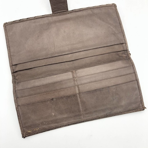 Brown Woven Leather Wallet Long Bi-Fold Italian - Picture 3 of 8